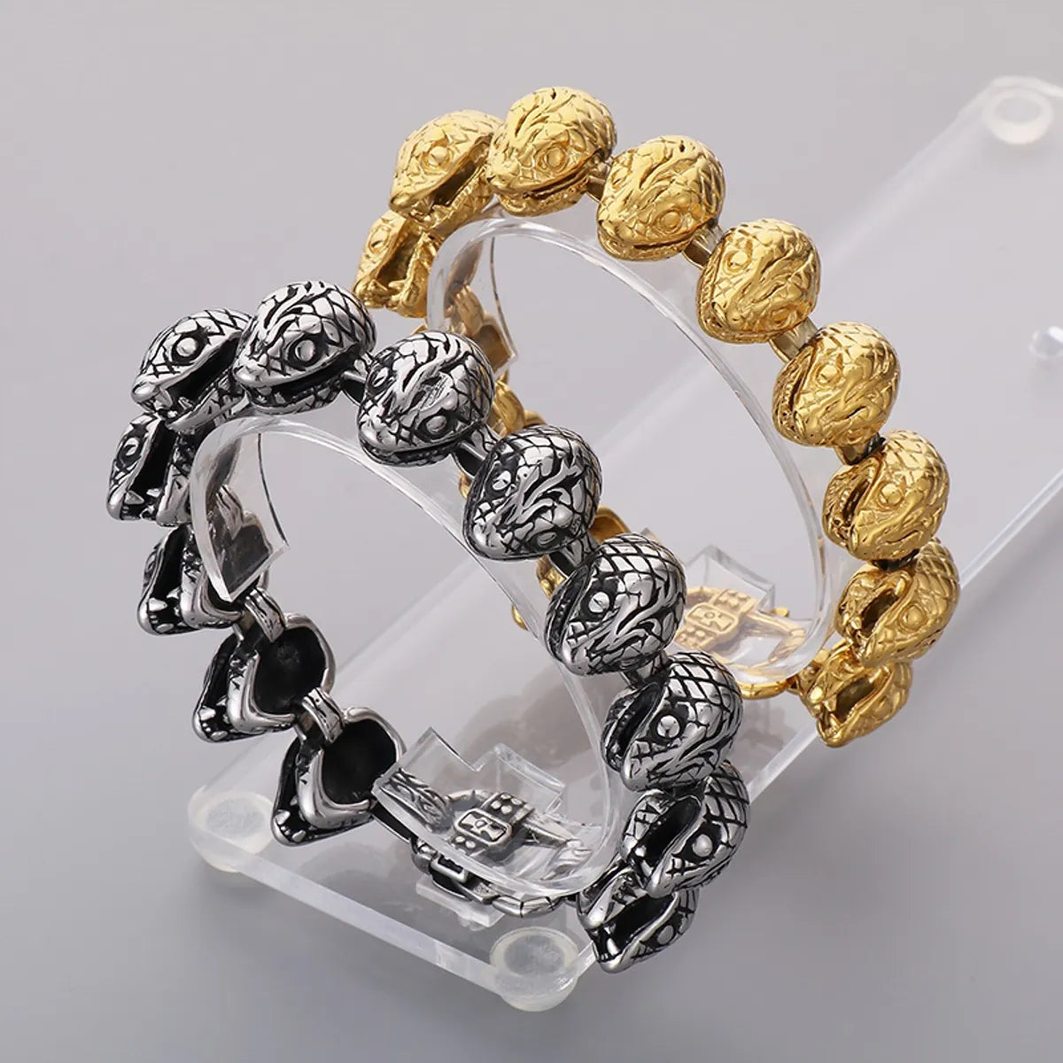 luxury cuff bracelets for women-Punk Snake Stainless Steel 18K Gold Plated Men's Bracelets