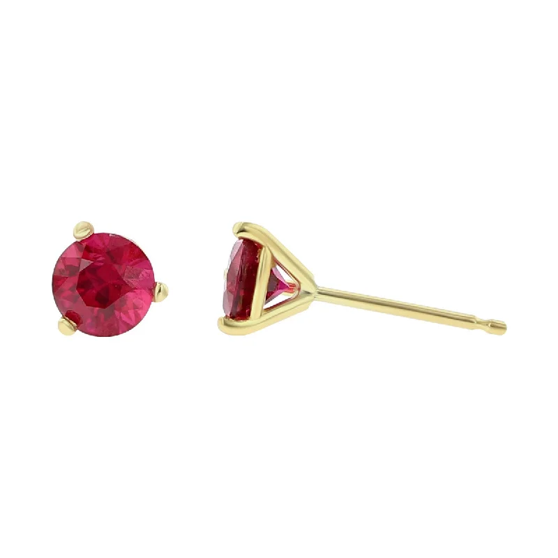 crystal earrings for women-18K Yellow Gold Mozambique Ruby Stud Earrings