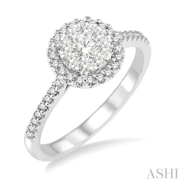 platinum rings for women-1/2 Ctw Round Shape Diamond Lovebright Ring in 14K White Gold