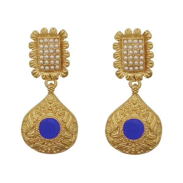 moonstone earrings for women-Kriaa Blue Pota Stone Gold Plated Pearl Dangler Earrings