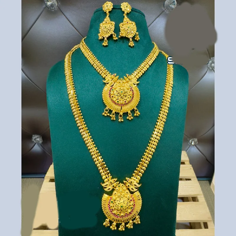 wedding pendant necklaces for women-Siara Collections Forming Gold Plated Double Necklace Set