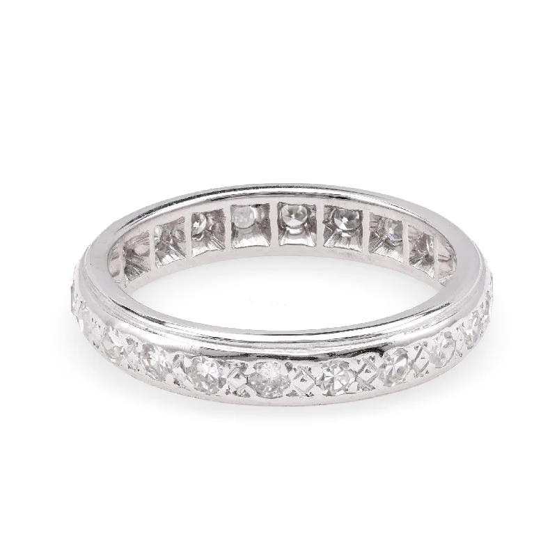 open rings for women-Vintage Diamond 18K White Gold Eternity Band