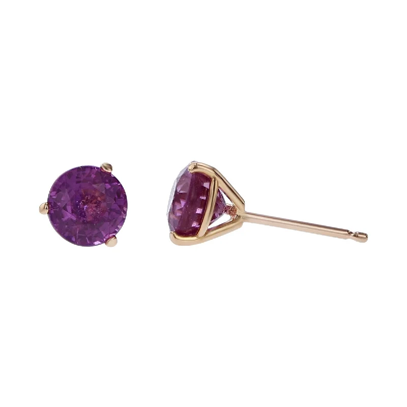 elegant earrings for women-18K Rose Gold Purple-Pink Sapphire Stud Earrings