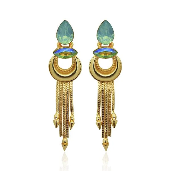 long dangle earrings for women-Kriaa Blue Crystal Stone Gold Plated Dangler Earrings - 1313106F