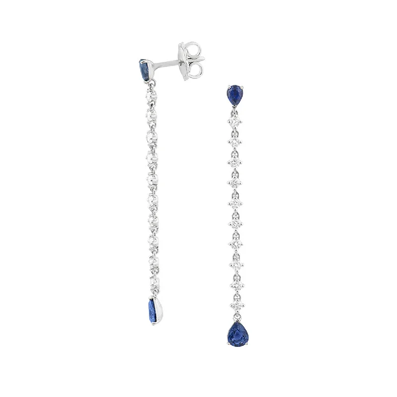 silver hoop earrings for women-Pendant Earrings with Blue Sapphires and Diamonds