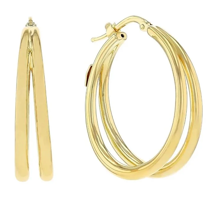 gold hoop earrings for women-Oro Classic Double Hoop Earrings in 18k Yellow Gold