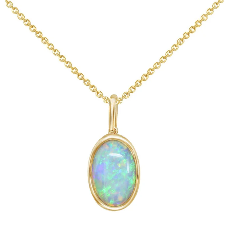 custom engraved necklaces for women-14K Yellow Gold Oval Australian Opal Necklace