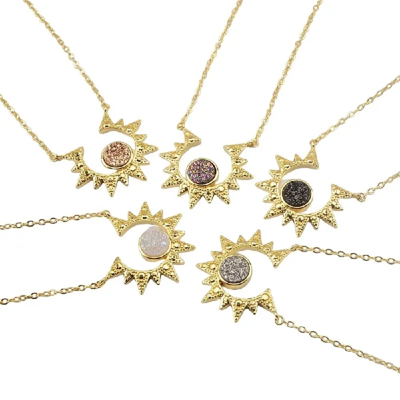 multi-layered necklaces for women-Druzy Sunburst Necklace