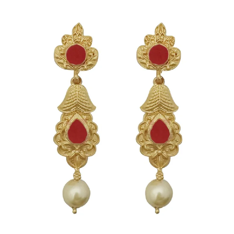 religious earrings for women-Kriaa Maroon Pota Stone Gold Plated Pearl Dangler Earrings