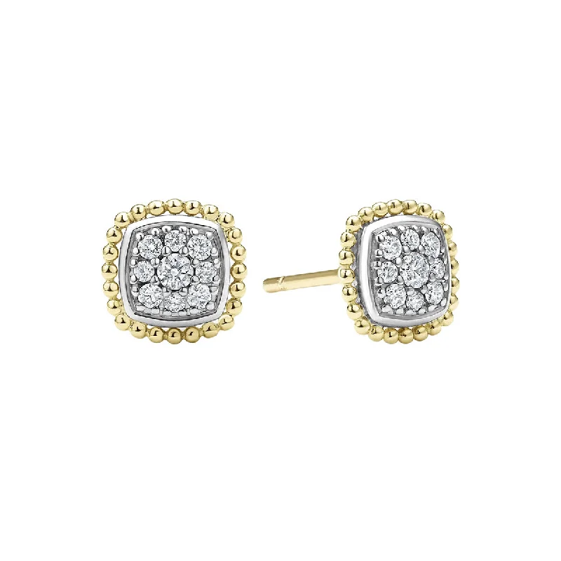 square stud earrings for women-Two-Tone Caviar Diamond Stud Earrings