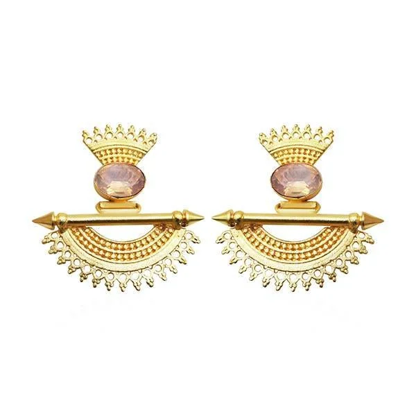 geometric earrings for women-Kriaa Pink Crystal Stone Gold Plated Dangler Earrings - 1313105C