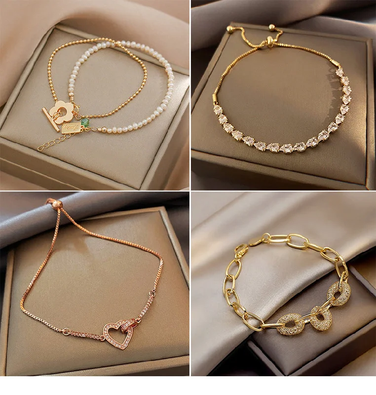 gemstone bracelets for women-Fashion Circle Flower Alloy Rhinestone Pearl Women's Bracelets