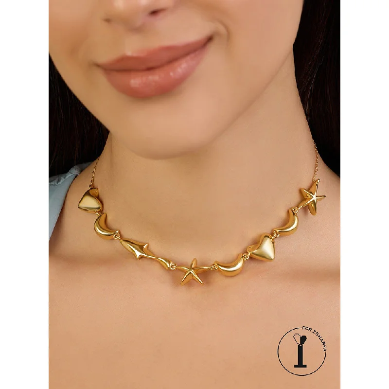 diamond necklaces for women-Isharya Gold Charm Necklace In 18Kt Gold Plated