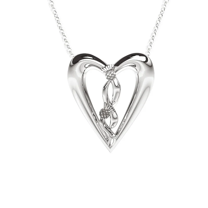 gold pendant necklaces for women-Edinburgh Celtic Thistle Heart Necklace in White Gold