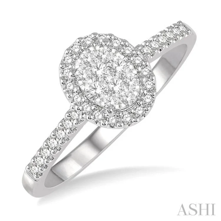 fashion rings for women-1/3 Ctw Oval Shape Diamond Lovebright Ring in 14K White Gold