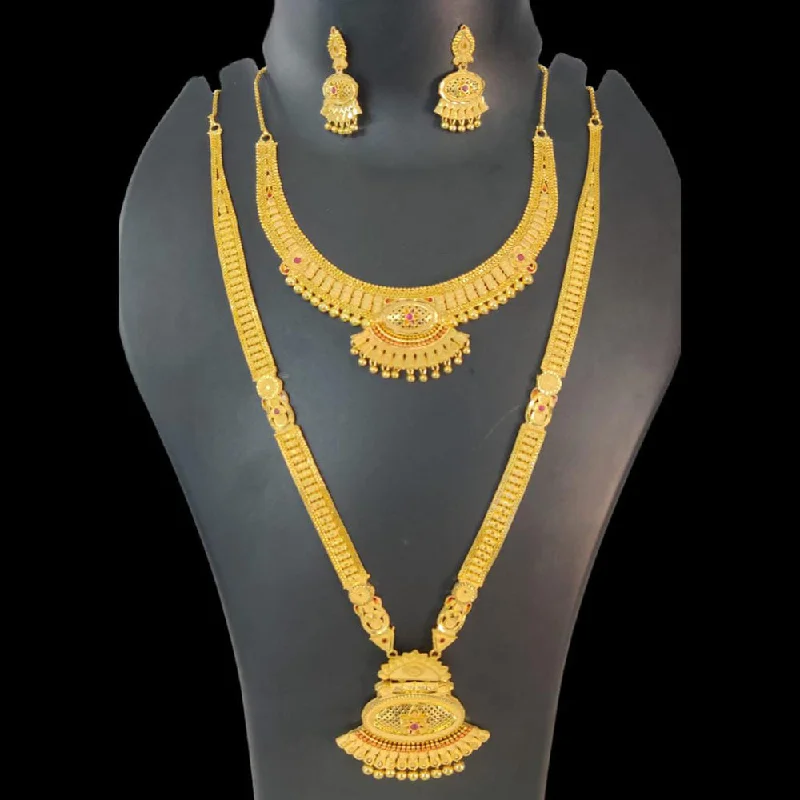 engraved necklaces for women-Pari Art Jewellery Forming Gold Double Necklace Set