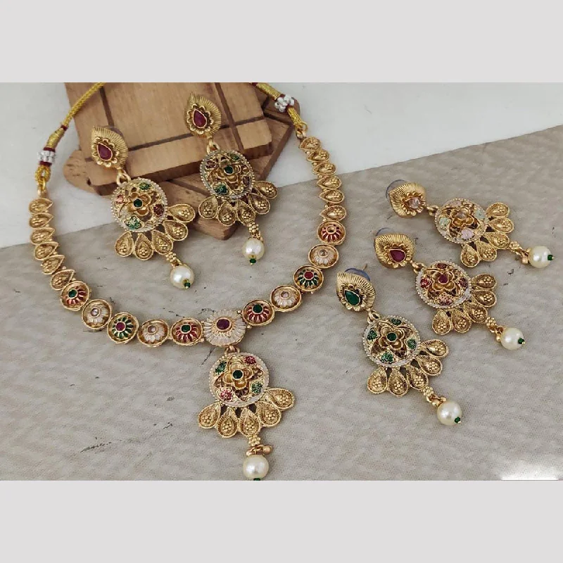 twisted necklaces for women-Rani Sati Jewels Gold Plated Pearl And Pota Stone Necklace Set