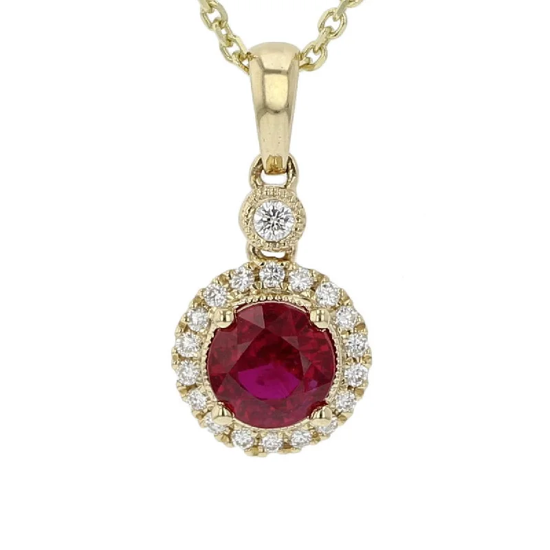 luxury necklaces for women-14K Yellow Gold Ruby with Diamonds Pendant Necklace