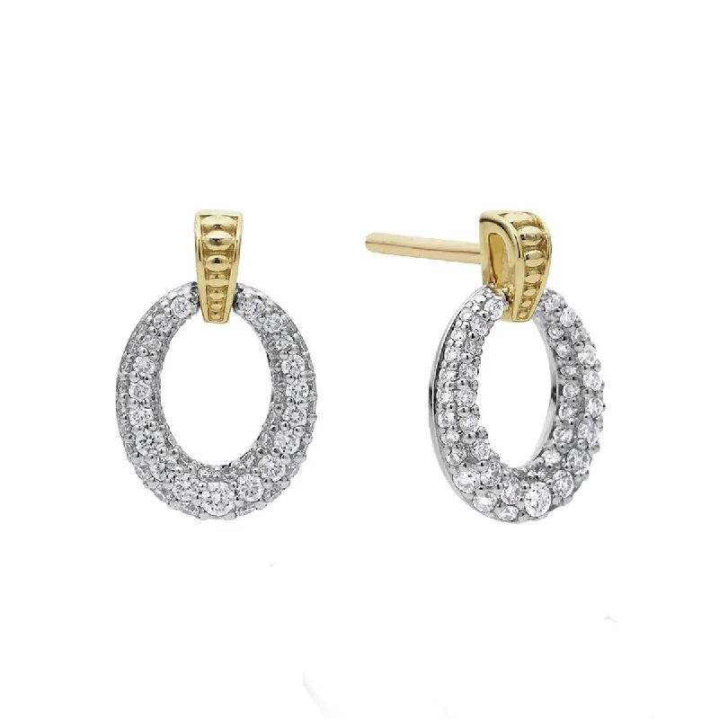 dangle earrings for women-Caviar Lux Diamond Oval Drop Earrings