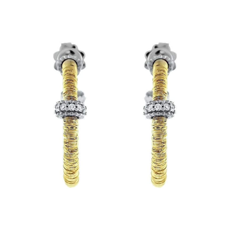 flower stud earrings for women-18K Yellow Gold and Titanium Diamond Hoop Earrings