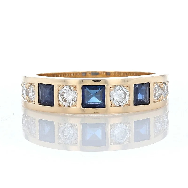 engraved engagement rings for women-Sapphire and Diamond Wedding Band