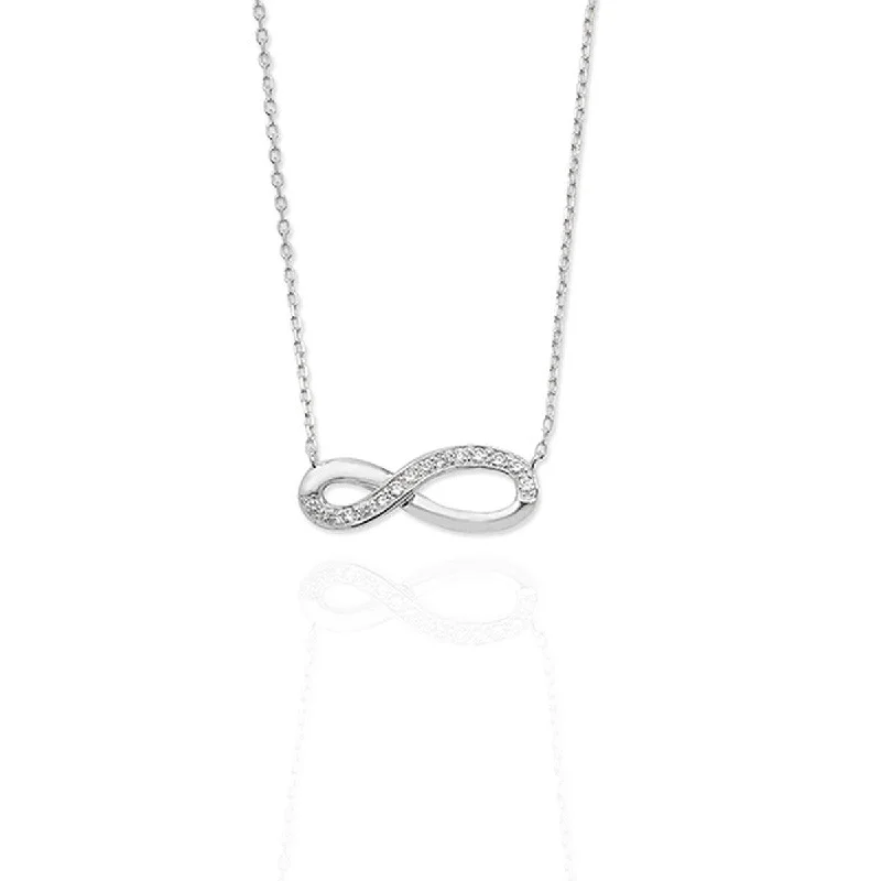 diamond and gold necklaces for women-Sterling Silver Infinity Necklace with pave set CZs