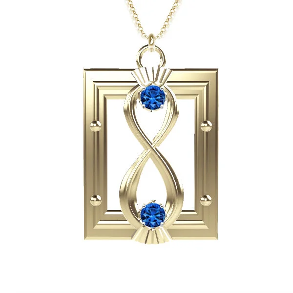 pendant necklaces with diamonds for women-CELTIC INFINITY THISTLE LONG SQUARE SAPPHIRE NECKLACE