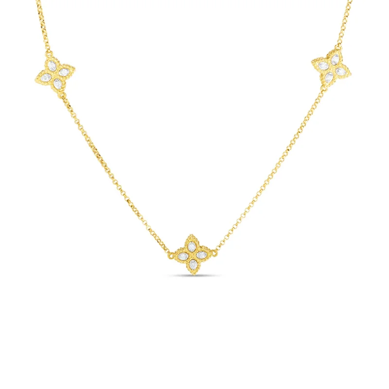 gold chain necklaces for women-18K Gold and Diamond 3 Station Flower Necklace