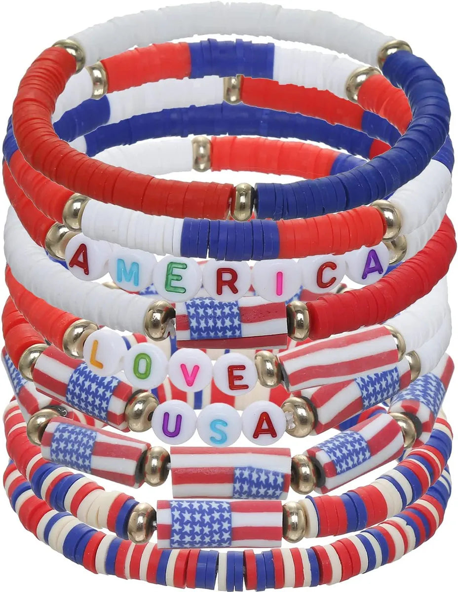 rhinestone bangles for women-Wholesale Jewelry Ethnic Style Letter American Flag Soft Clay Bracelets