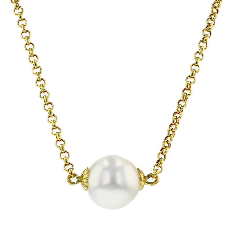 fashion statement necklaces for women-14K Yellow Gold White South Sea Pearl Necklace