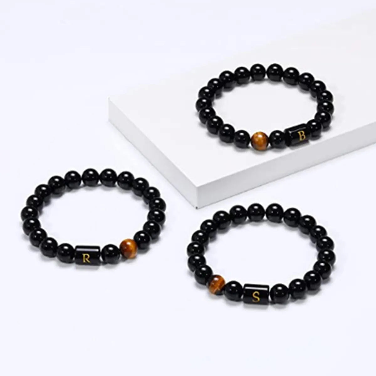 friendship bracelets for women-Casual Retro Letter Agate-like Beaded Couple Bracelets