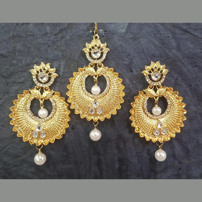 crystal stud earrings for women-Shreeji Gold Plated Earrings With Mangtikka