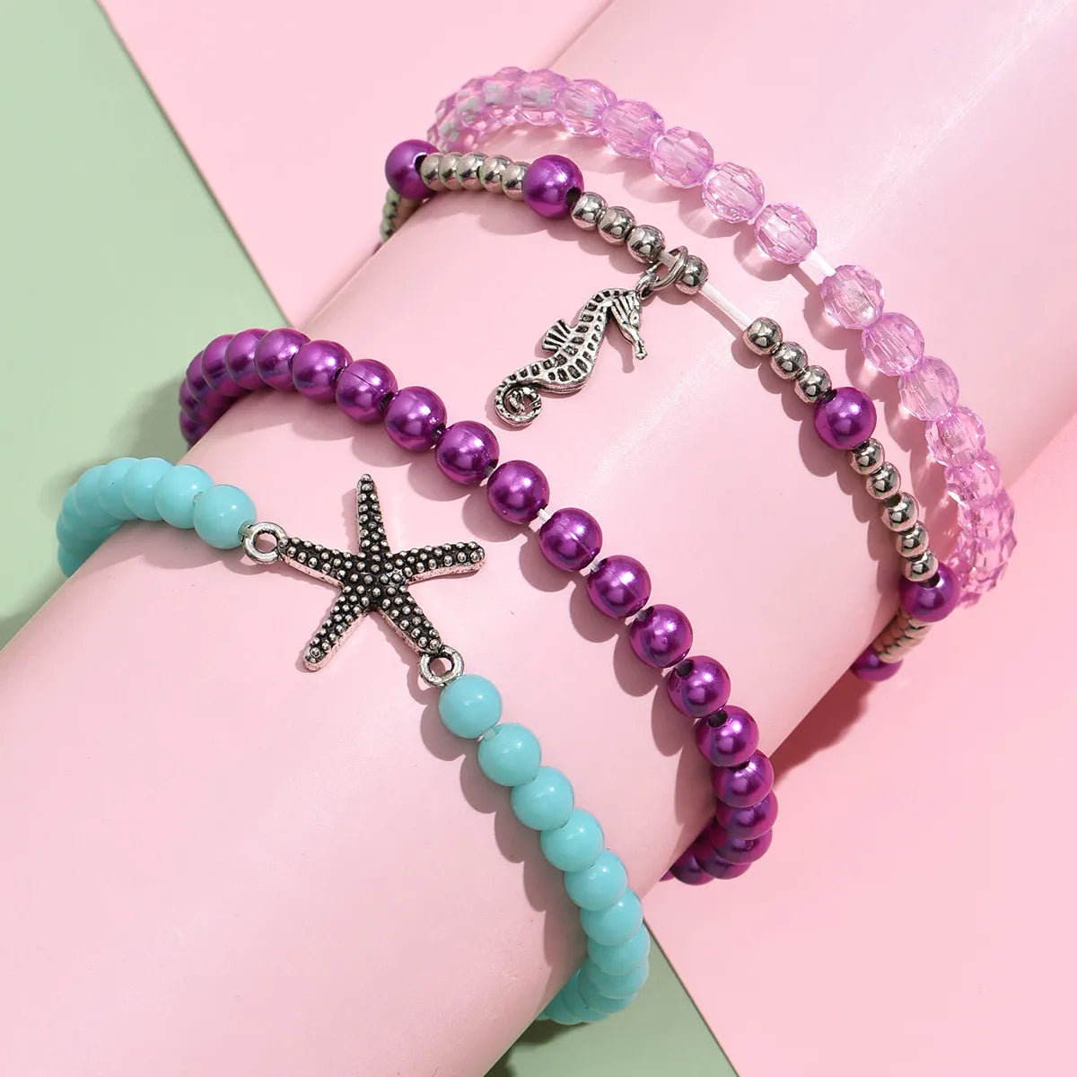 cute bangles for women-Ethnic Style Starfish Arylic Alloy Beaded Bracelets 1 Set