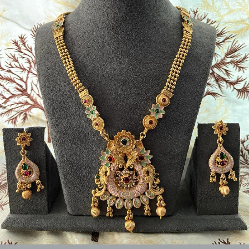 boho necklaces for women-India Art Gold Plated Pota Stone And Beads Necklace Set