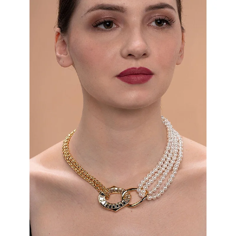 dainty necklaces for women-Isharya Amara Mirror Pearl Duo Necklace in 18kt Gold Plated