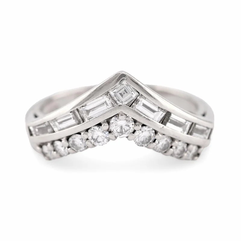 affordable rings for women-Modern Diamond Platinum Chevron Band