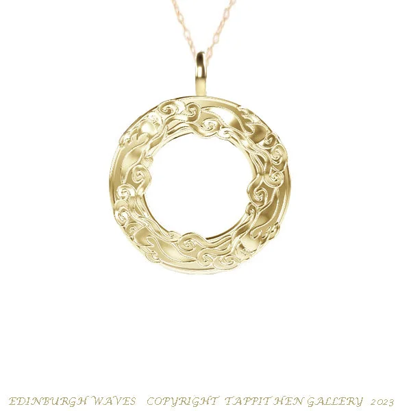 silver pendant necklaces for women-Edinburgh Waves Necklace in 9ct Yellow Gold