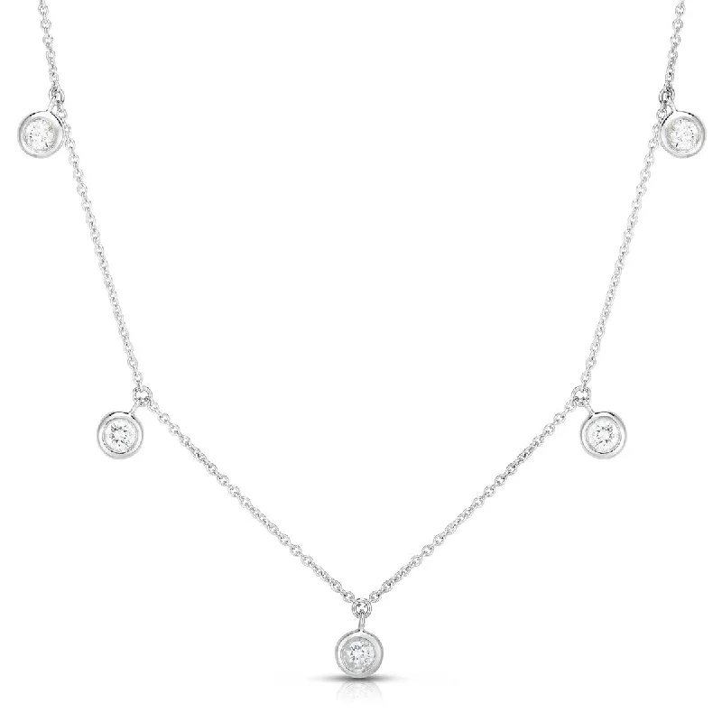 romantic gemstone necklaces for women-18K Five Diamond Drop Station Necklace