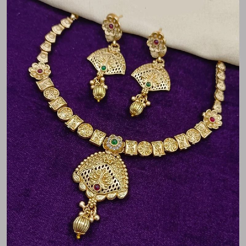 diamond and gold necklaces for women-Manisha Jewellery Gold Plated Pota Stone Necklace Set