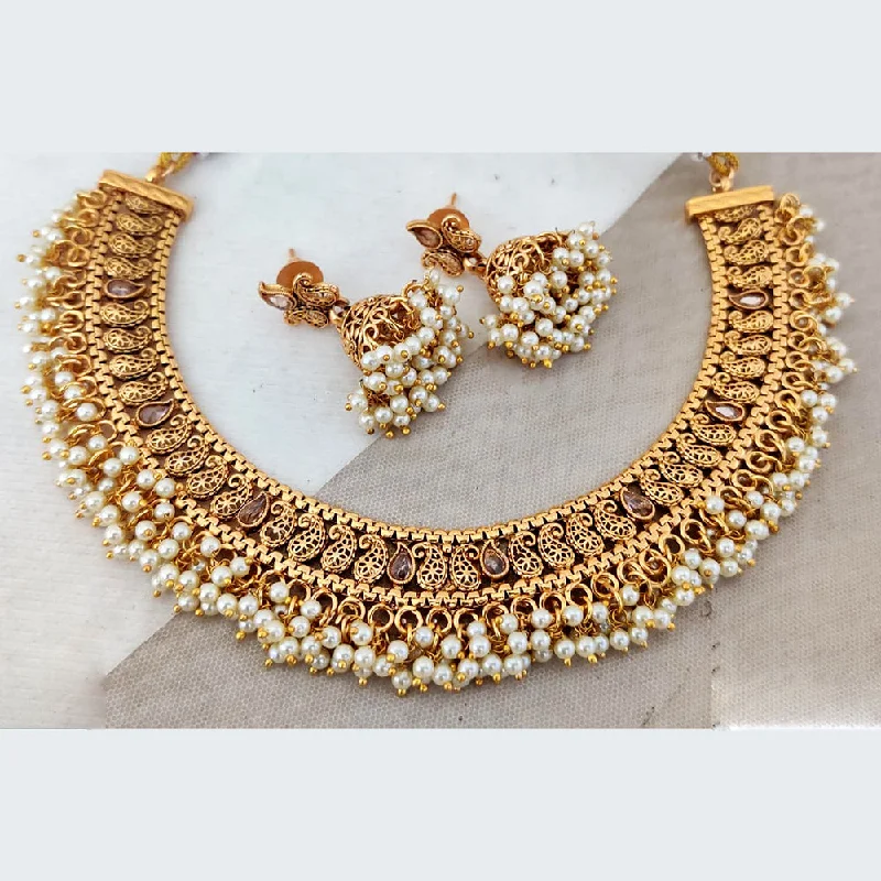 vintage diamond necklaces for women-Rani Sati Jewels Gold Plated Pearl Necklace Set