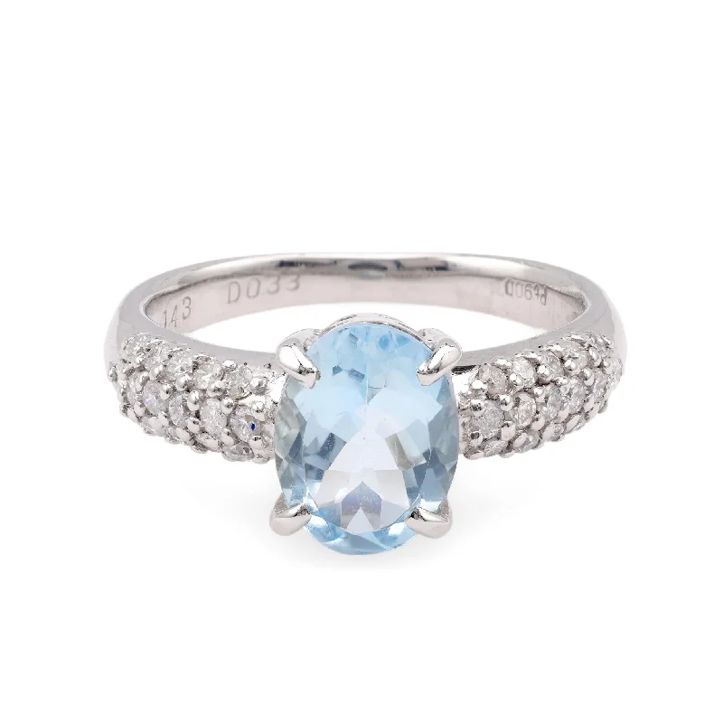 celestial rings for women-Modern Oval Cut Aquamarine Diamond Platinum Ring