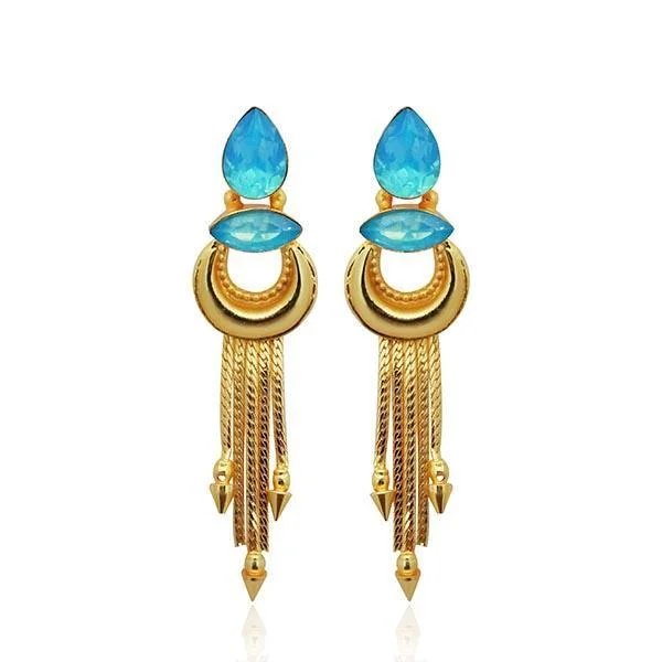 celestial earrings for women-Kriaa Blue Crystal Stone Gold Plated Dangler Earrings - 1313106C