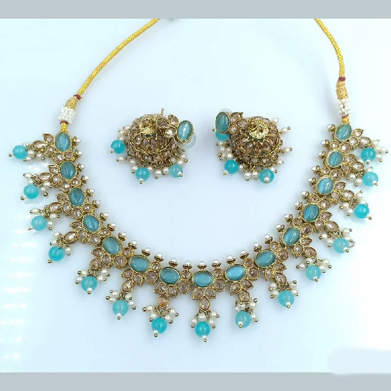 elegant silver necklaces for women-Rani Sati Jewels Gold Plated Crystal Stone Necklace Set