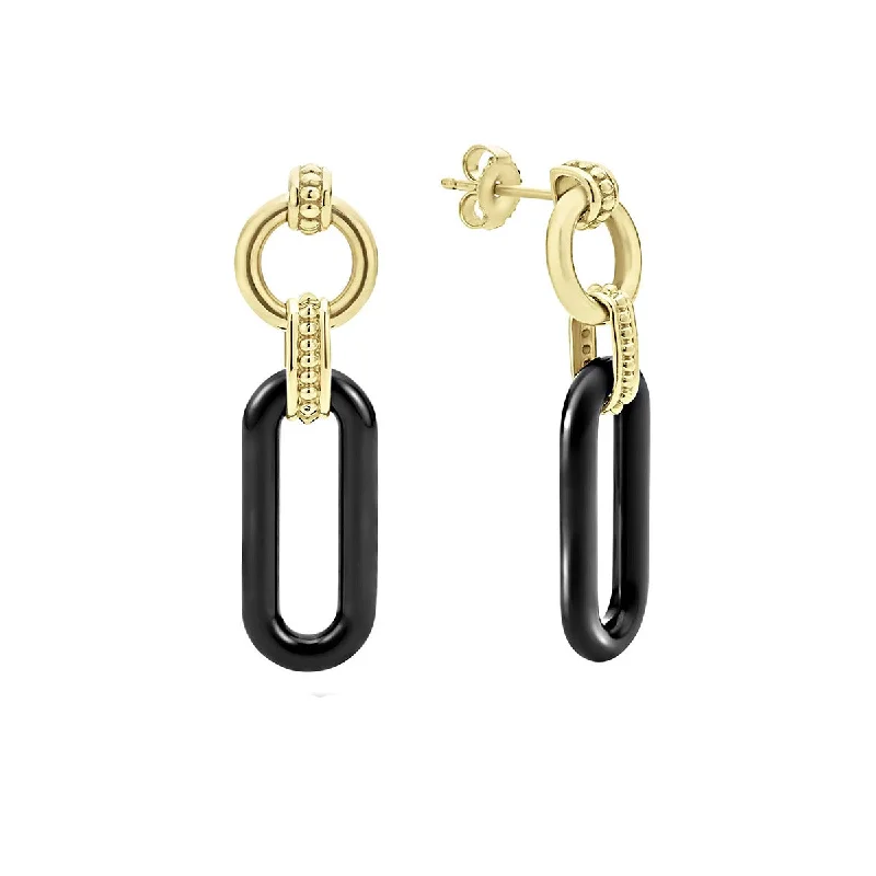 adjustable earrings for women-18K Gold and Black Ceramic Link Drop Earrings