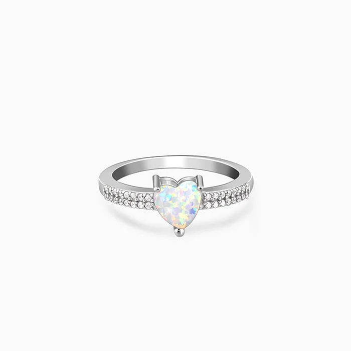 handmade rings for women-Silver Opal Heart Ring