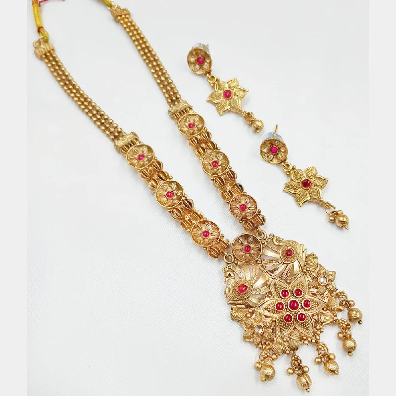 layered gold necklaces for women-Padmawati Bangles Gold Plated Pota Stone Necklace Set