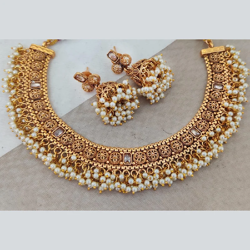 chunky gold necklaces for women-Rani Sati Jewels Gold Plated Pearl Necklace Set