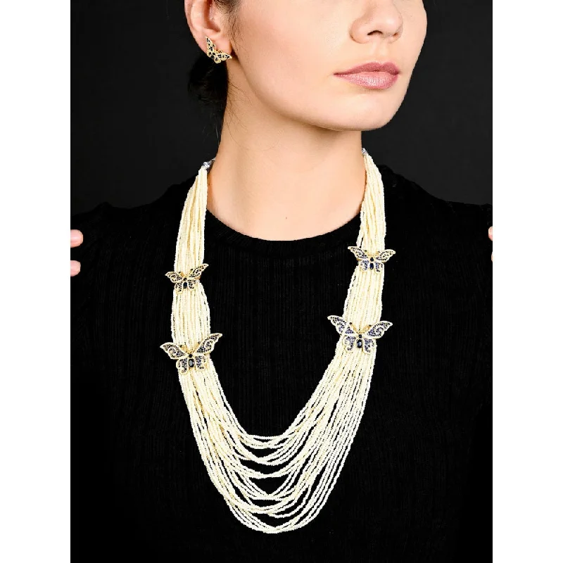 silver necklaces for women-Odette Multi-Color Long Divine Pearl Necklace Set