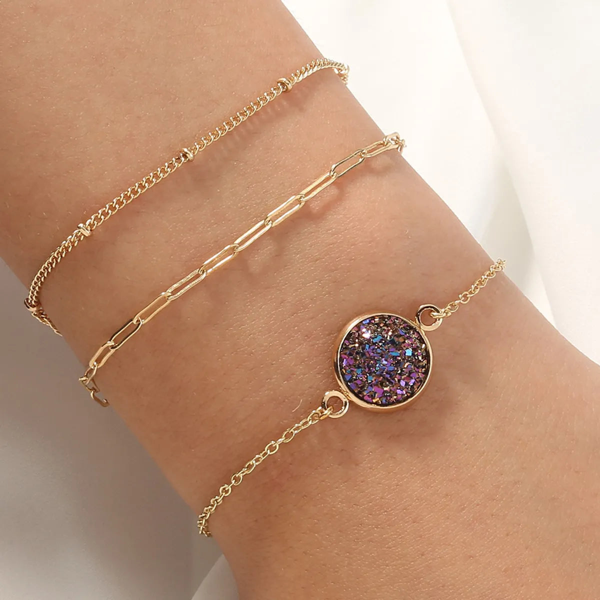 vintage bracelets for women-Gooddiy Simple Purple Crystal Cluster Lattice Chain Multi-layer Bracelet Wholesale Jewelry