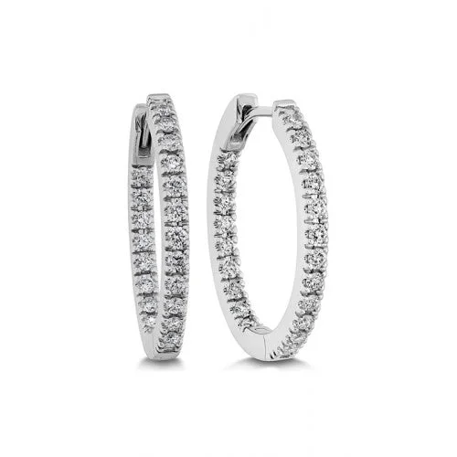 gold plated stud earrings for women-0.47-0.54Ct Diamond Oval Hoop Earrings in 18k White Gold